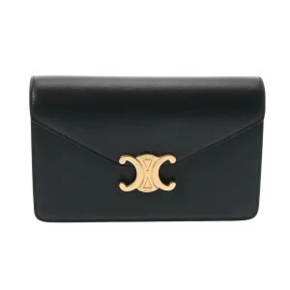 Celine Chain Wallet Margo Black Shiny Calf Leather Shoulder Bag